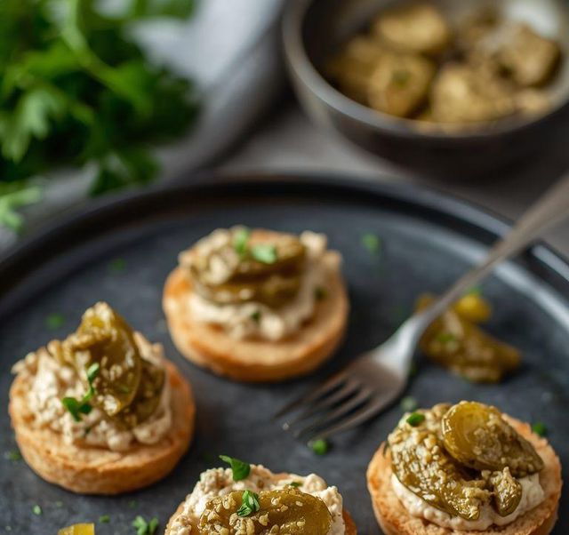 Mackerel Paste Canapés with Gherkin
