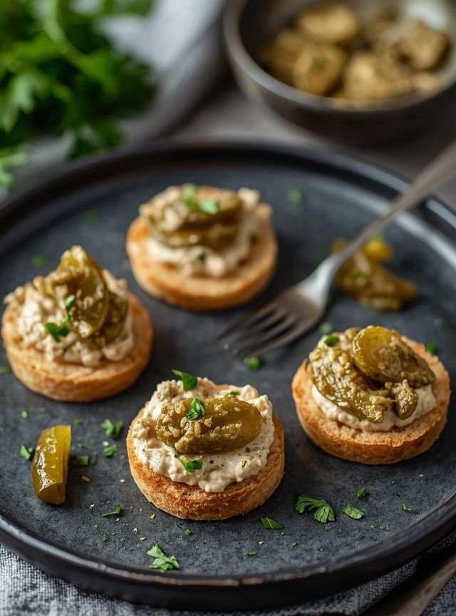 Mackerel Paste Canapés with Gherkin