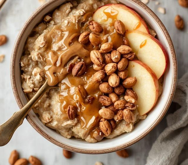 Oatmeal with apple and nut butter