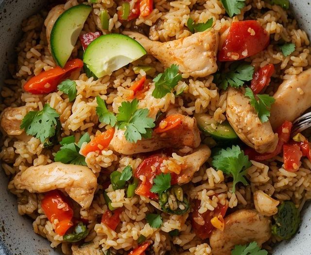Reis mit Hähnchen und Gemüse