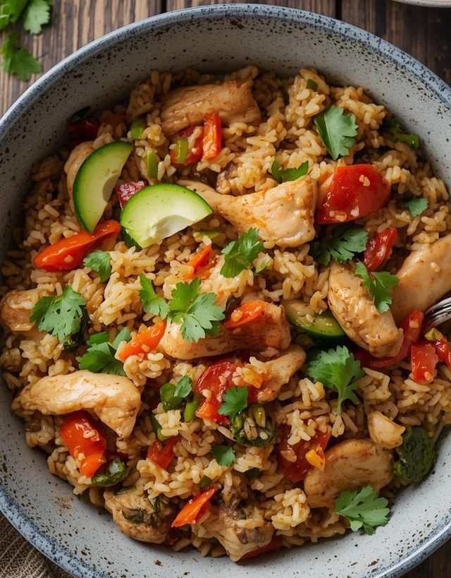Reis mit Hähnchen und Gemüse