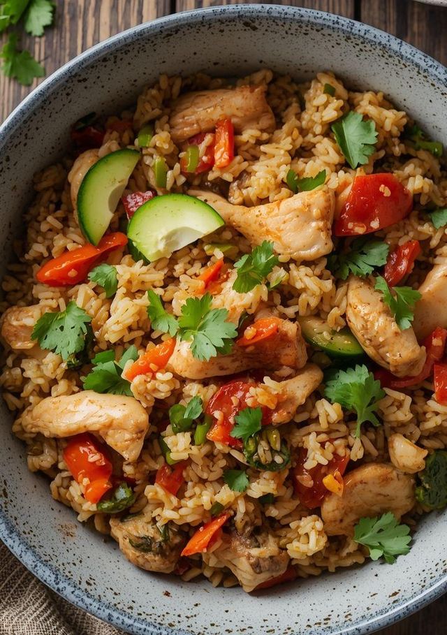 Reis mit Hähnchen und Gemüse