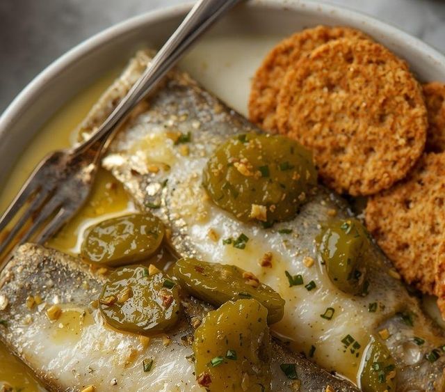 Heringsfilets mit Gurke und Graham Cracker (glutenfrei)