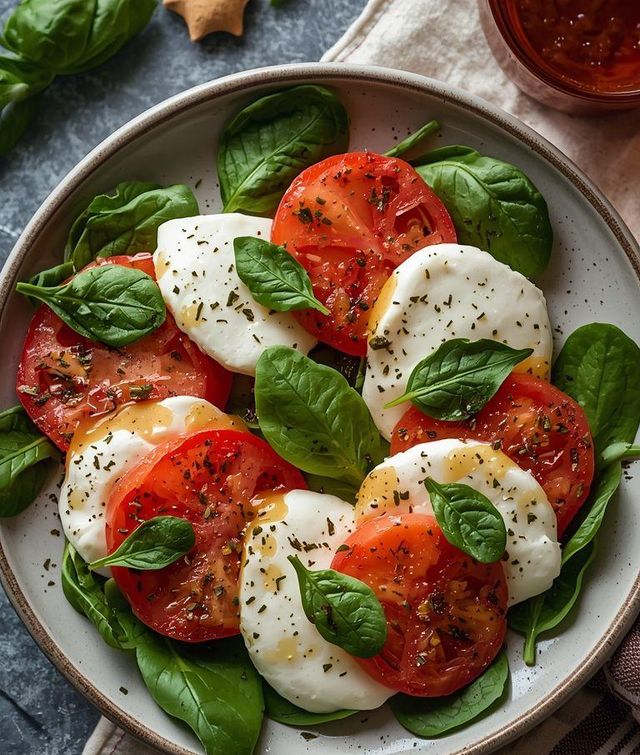 Sałatka Caprese ze szpinakiem