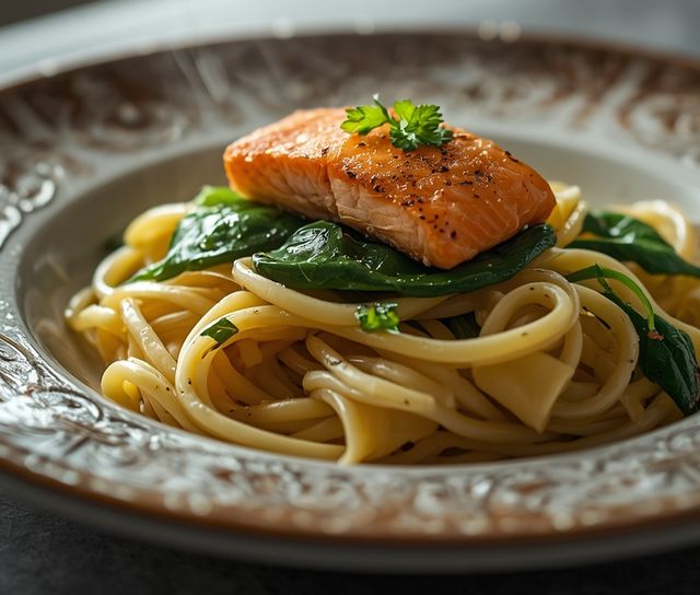 Pasta with Spinach and Salmon