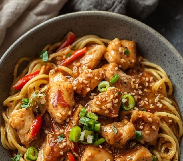 Hähnchen in asiatischer Sauce mit Nudeln