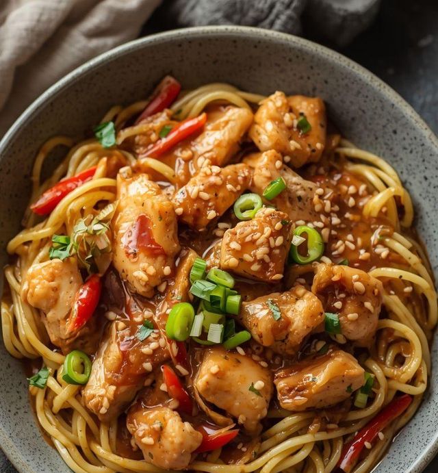 Hähnchen in asiatischer Sauce mit Nudeln