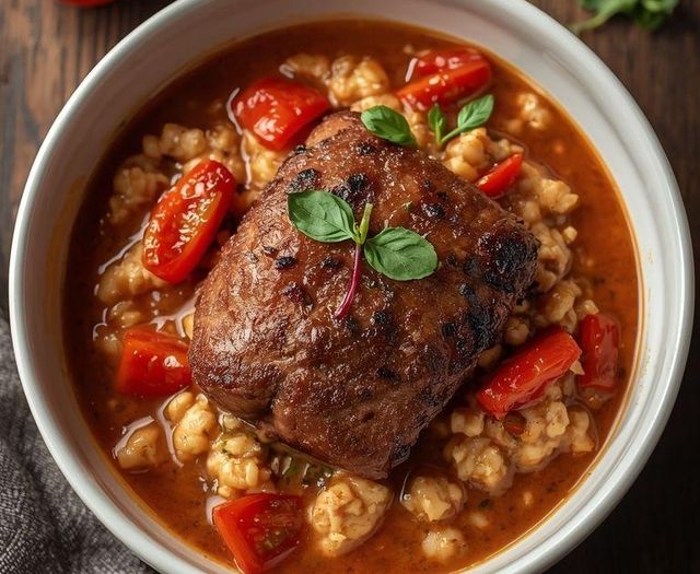 Buchweizen mit Schäufele und Tomaten