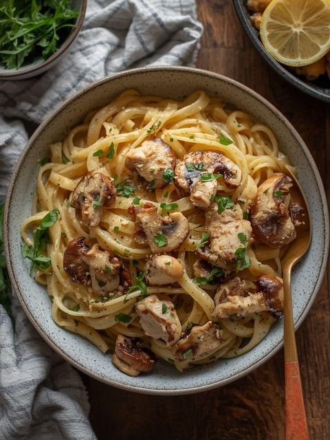 Makaron z kurczakiem i pieczarkami (wersja bezglutenowa)