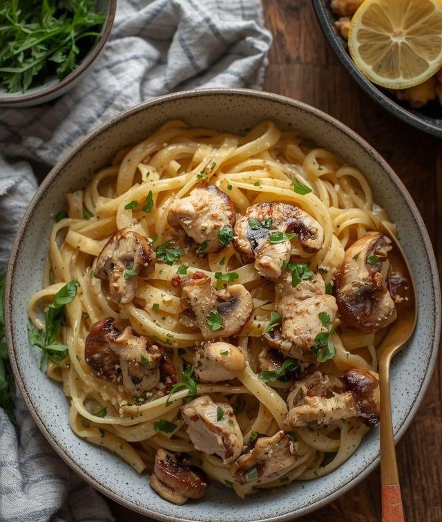 Nudeln mit Hähnchen und Champignons (glutenfrei)