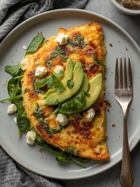 Omlet ze szpinakiem, awokado i serem feta