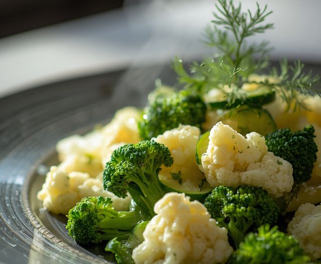 Blumenkohl-Brokkoli-Salat mit Gurke und Dill