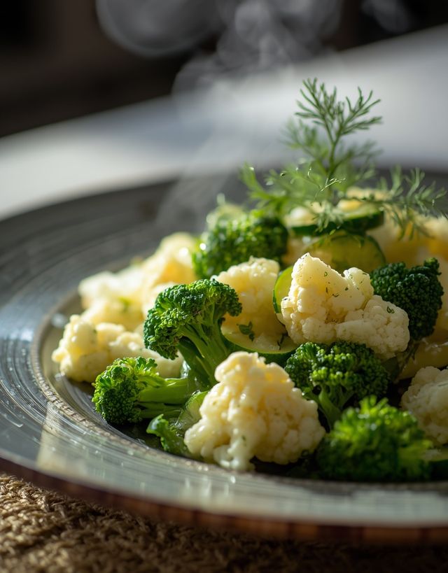Cauliflower-Broccoli Salad with Cucumber and Dill