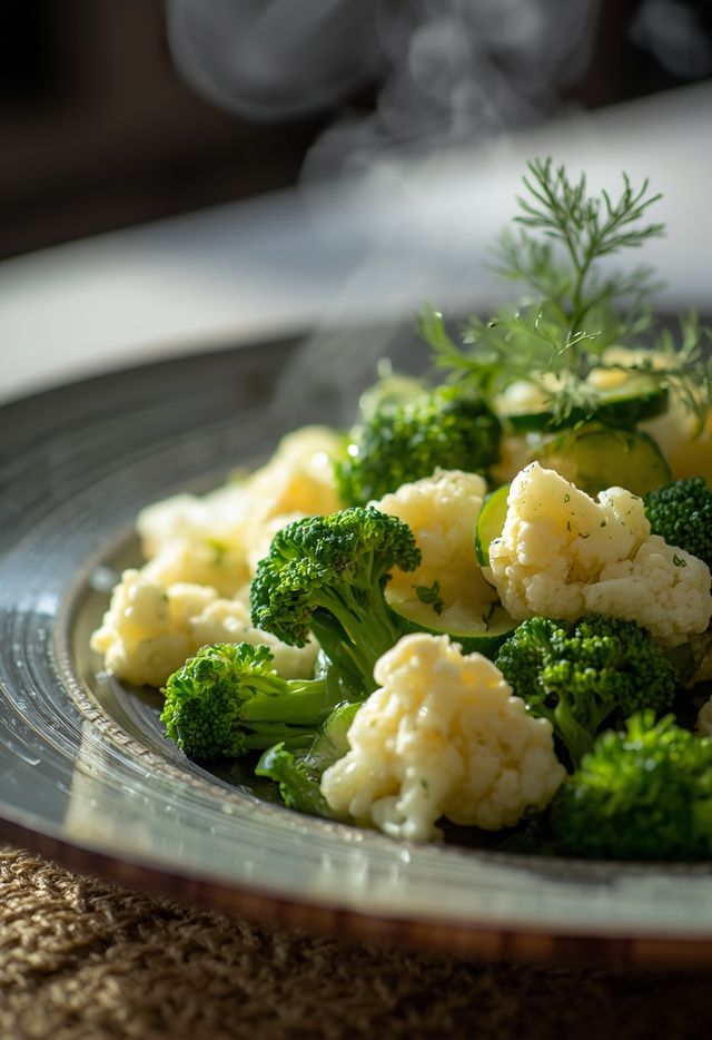 Cauliflower-Broccoli Salad with Cucumber and Dill