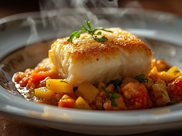 Cod Stewed in Leeks with Tomato Millet