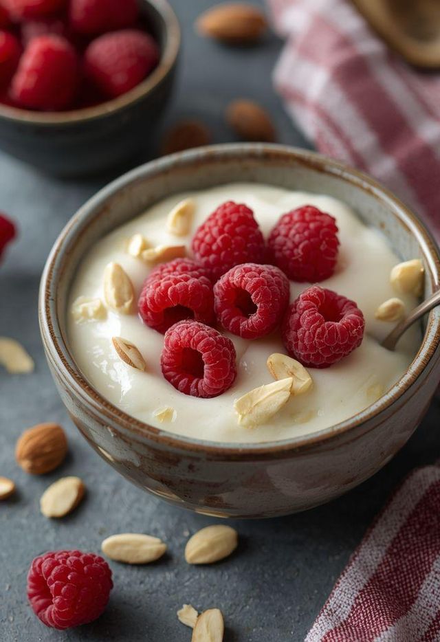 Reismilch mit Mandelmilch und Himbeeren