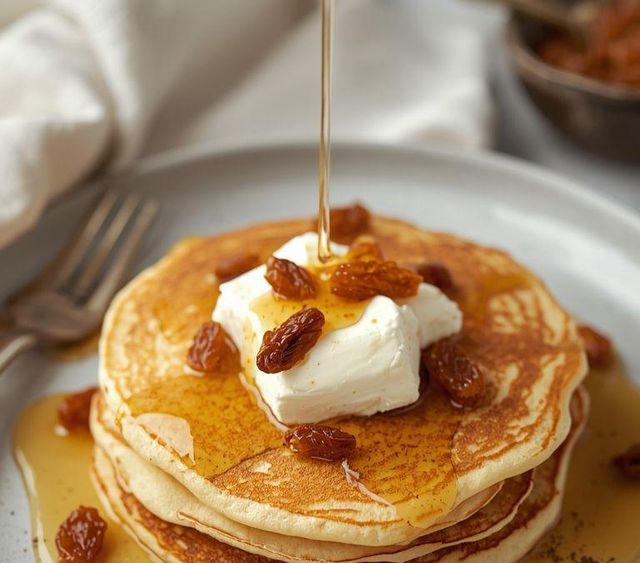 Pfannkuchen mit Quark, Honig und Rosinen