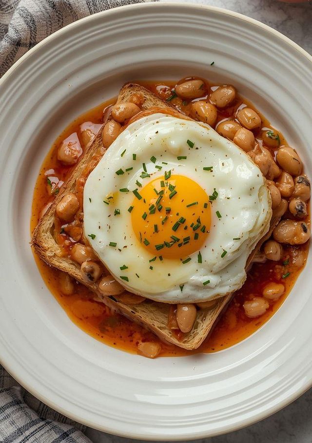 Gepflegtes Ei mit Bohnen und Toast