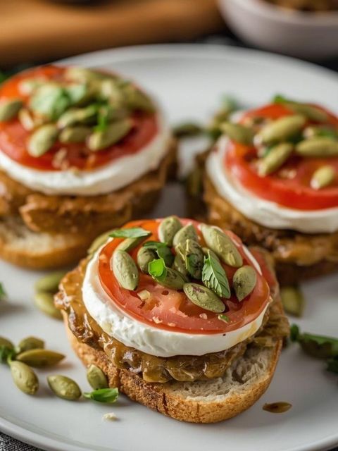 Kanapki z mozzarellą, słonecznikiem i pomidorem