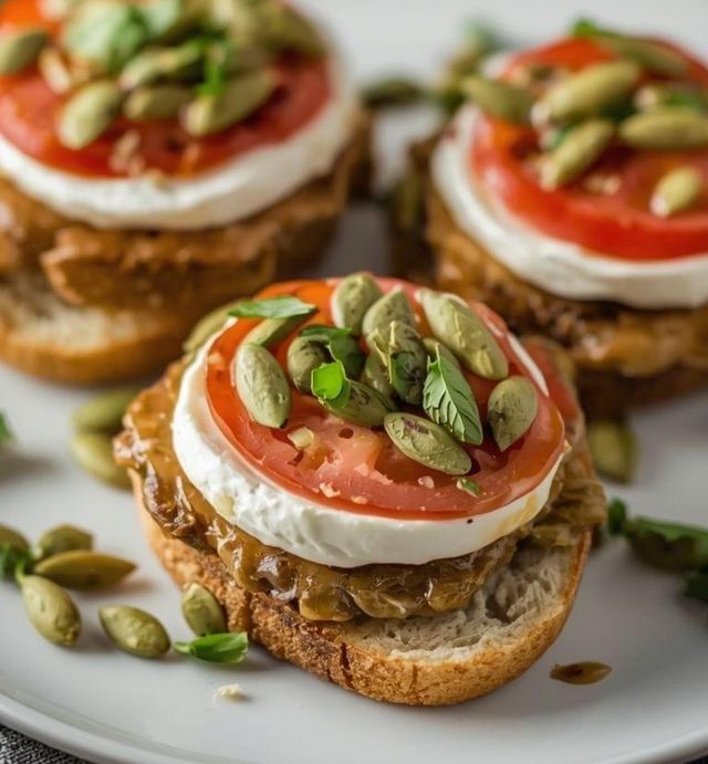 Mozzarella Sandwiches with Sunflower Seeds and Tomato