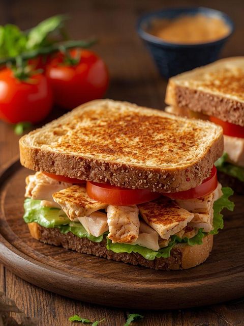 Sandwich mit Hummus, Truthahn und Tomate