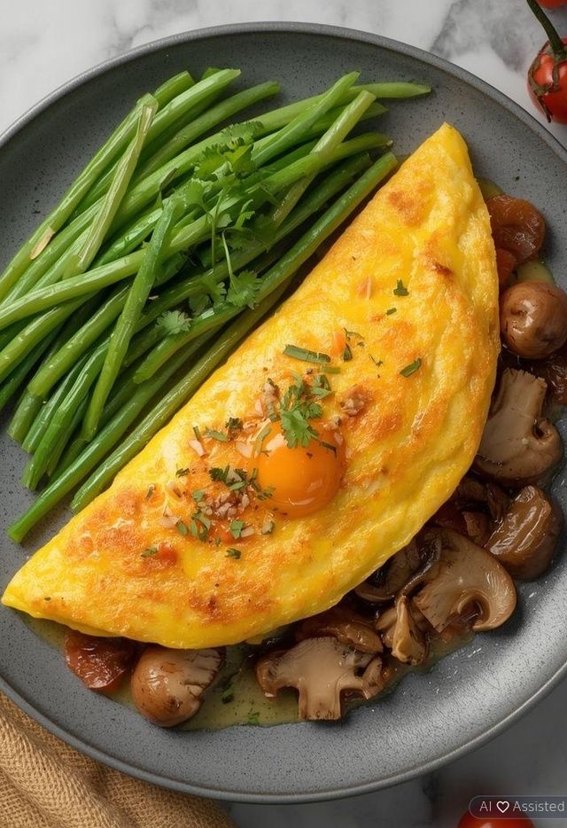 Omelett mit Champignons und Gemüse