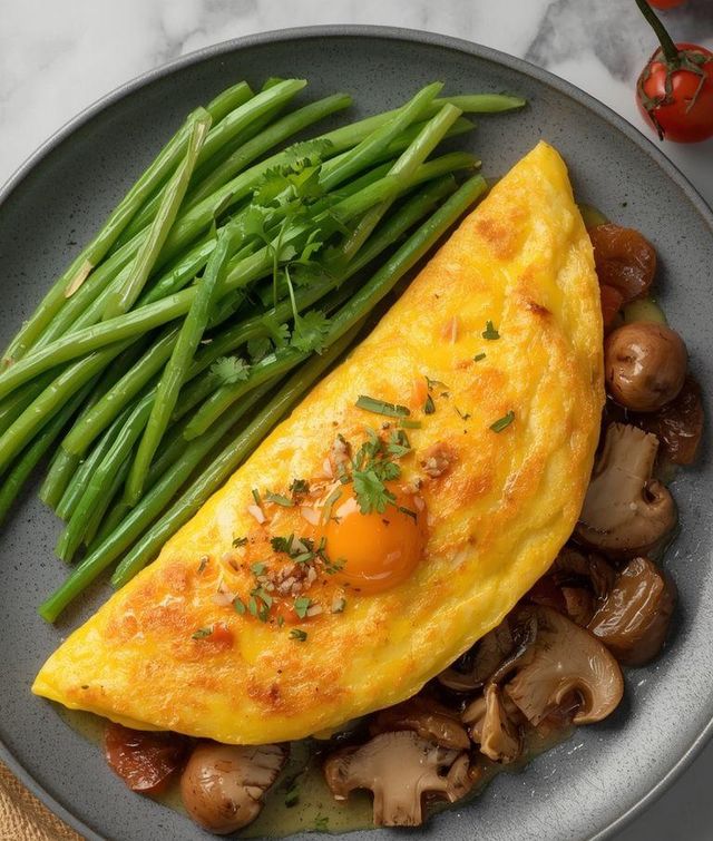 Omelett mit Champignons und Gemüse