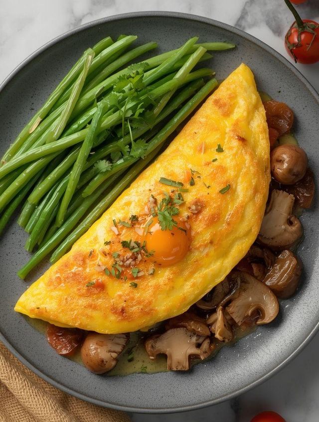 Omelett mit Champignons und Gemüse