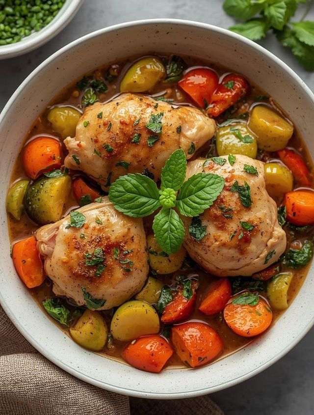 Hähnchen in Minzsoße mit Gemüse