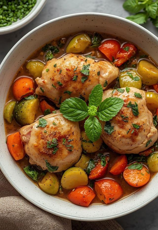 Hähnchen in Minzsoße mit Gemüse
