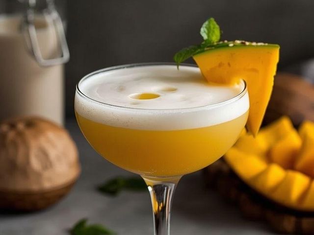 Cocktail mit Mango, Kokosmilch und Chia