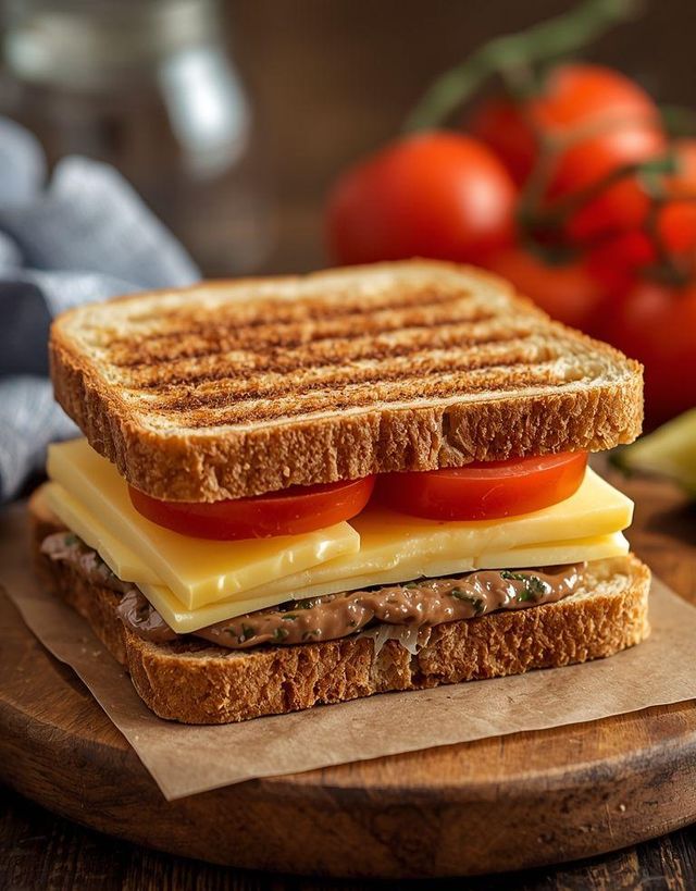 Sandwich with Butter, Yellow Cheese, and Tomato