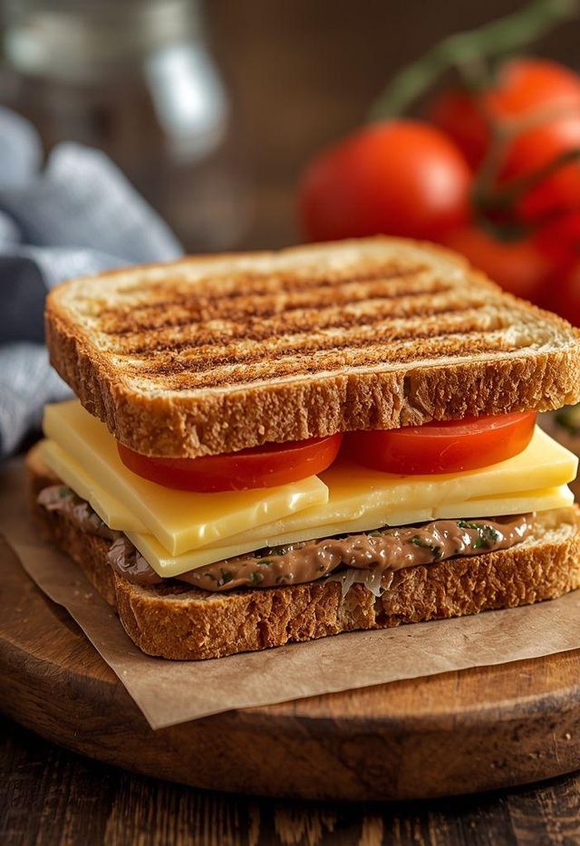 Sandwich with Butter, Yellow Cheese, and Tomato