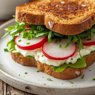 Sandwich with Cottage Cheese, Chives, and Radish