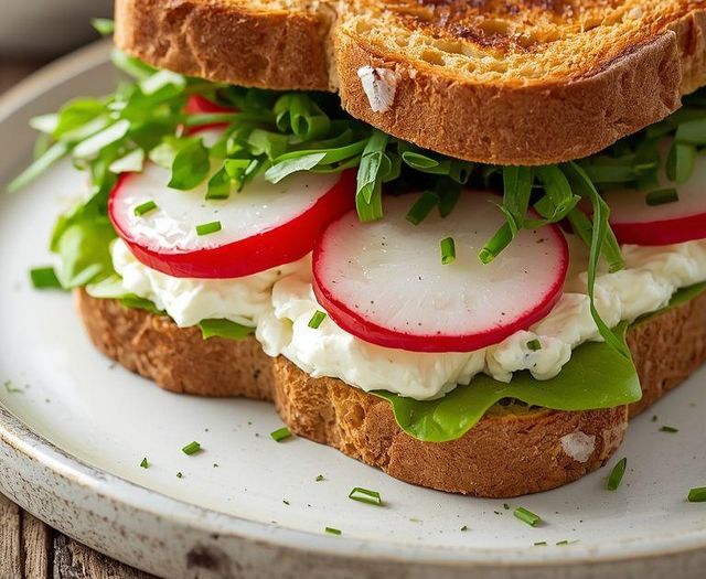 Sandwich with Cottage Cheese, Chives, and Radish