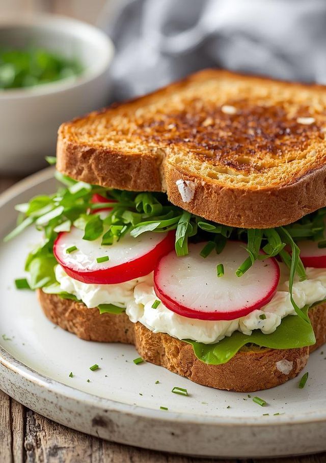Sandwich with Cottage Cheese, Chives, and Radish