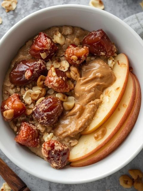 Oatmeal with Nut Butter, Dates, and Apple