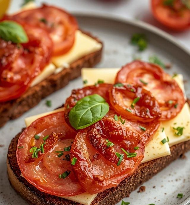 Wholegrain Toast with Cheese, Tomato, and Roasted Ham