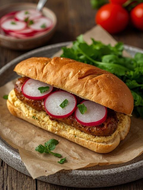 Kabanossen-Sandwich mit Hummus und Radieschen