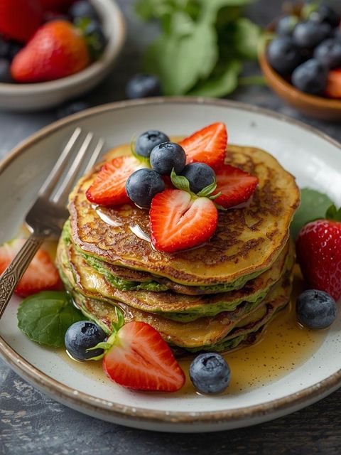 Pancakes szpinakowe z owocami