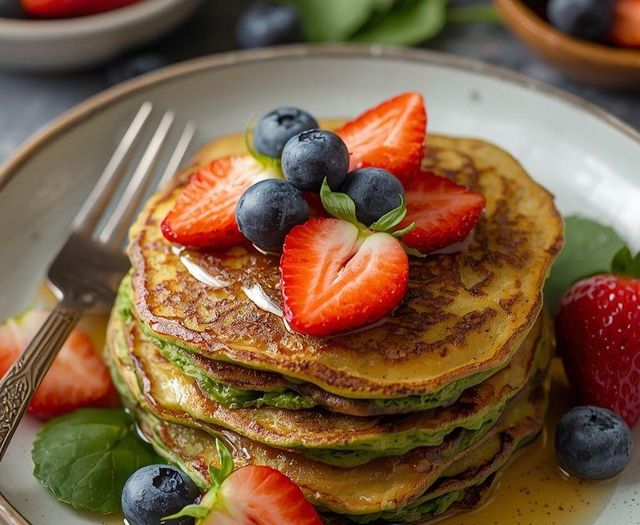 Spinat-Pfannkuchen mit Früchten