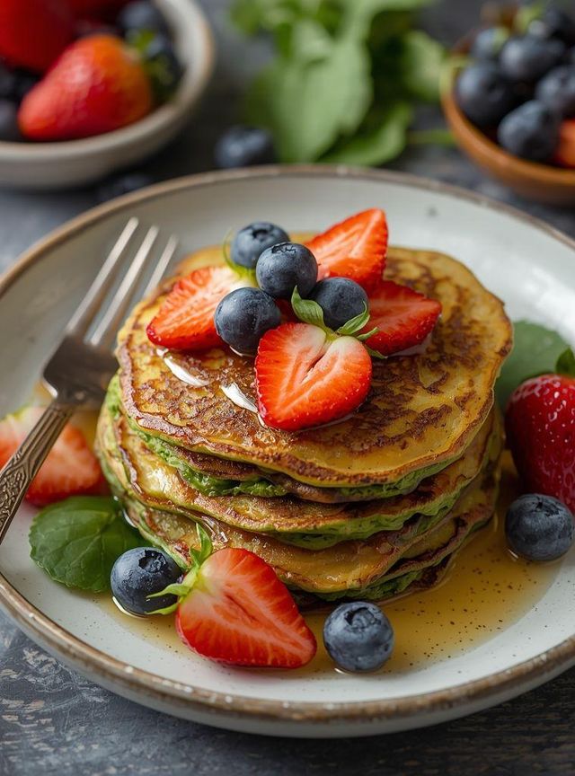 Pancakes szpinakowe z owocami
