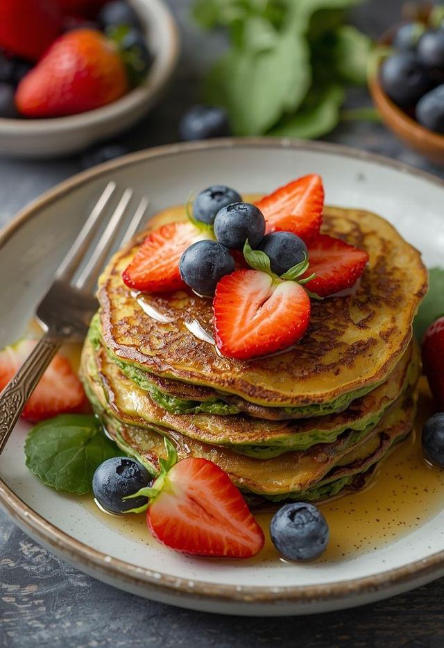 Pancakes szpinakowe z owocami