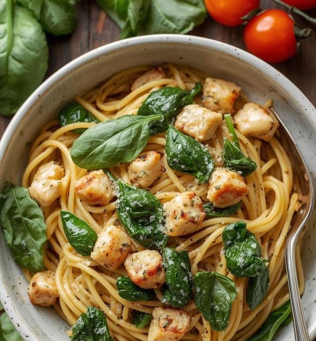 Spaghetti with Spinach and Chicken