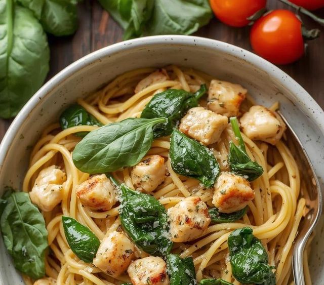 Spaghetti with Spinach and Chicken