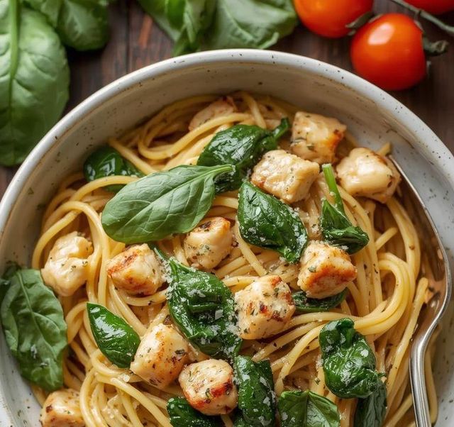 Spaghetti with Spinach and Chicken