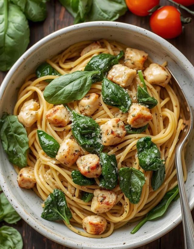Spaghetti with Spinach and Chicken