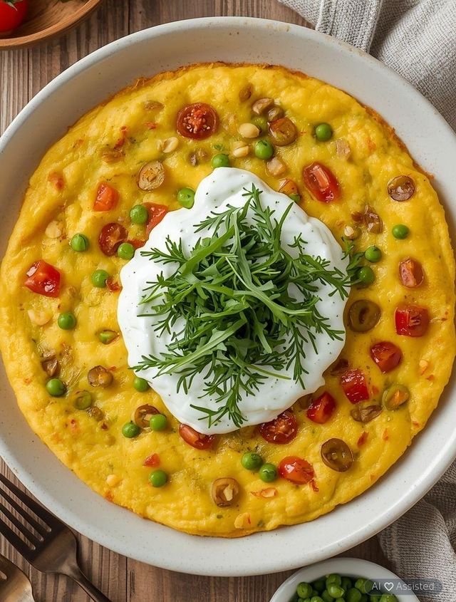 Vegetable Omelet with Dill-Garlic Sauce