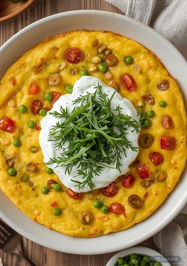 Warzywny omlet z sosem koperkowo-czosnkowym