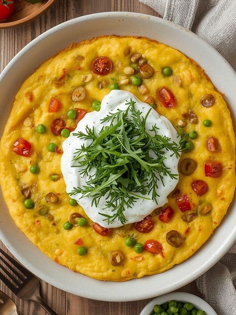 Warzywny omlet z sosem koperkowo-czosnkowym